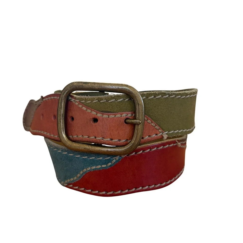 Vintage Lucky Brand Y2K Patchwork Leather Belt Womens M Boho Western Eclectic